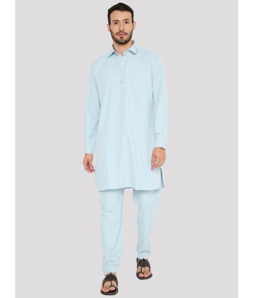     			Maharaja - Sky Blue Blended Fabric Regular Fit Men's Pathani Suit ( Pack of 1 )