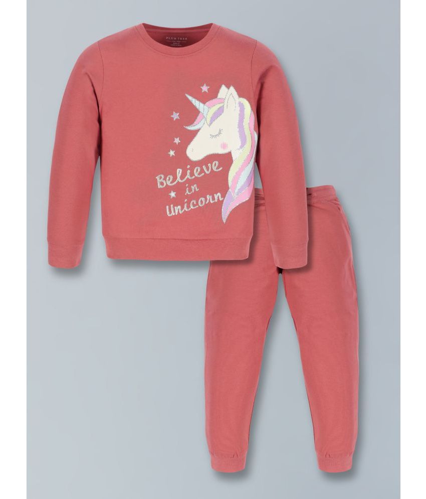     			PLUM TREE - Pink Cotton Blend Girls Sweatshirt With Joggers ( Pack of 1 )