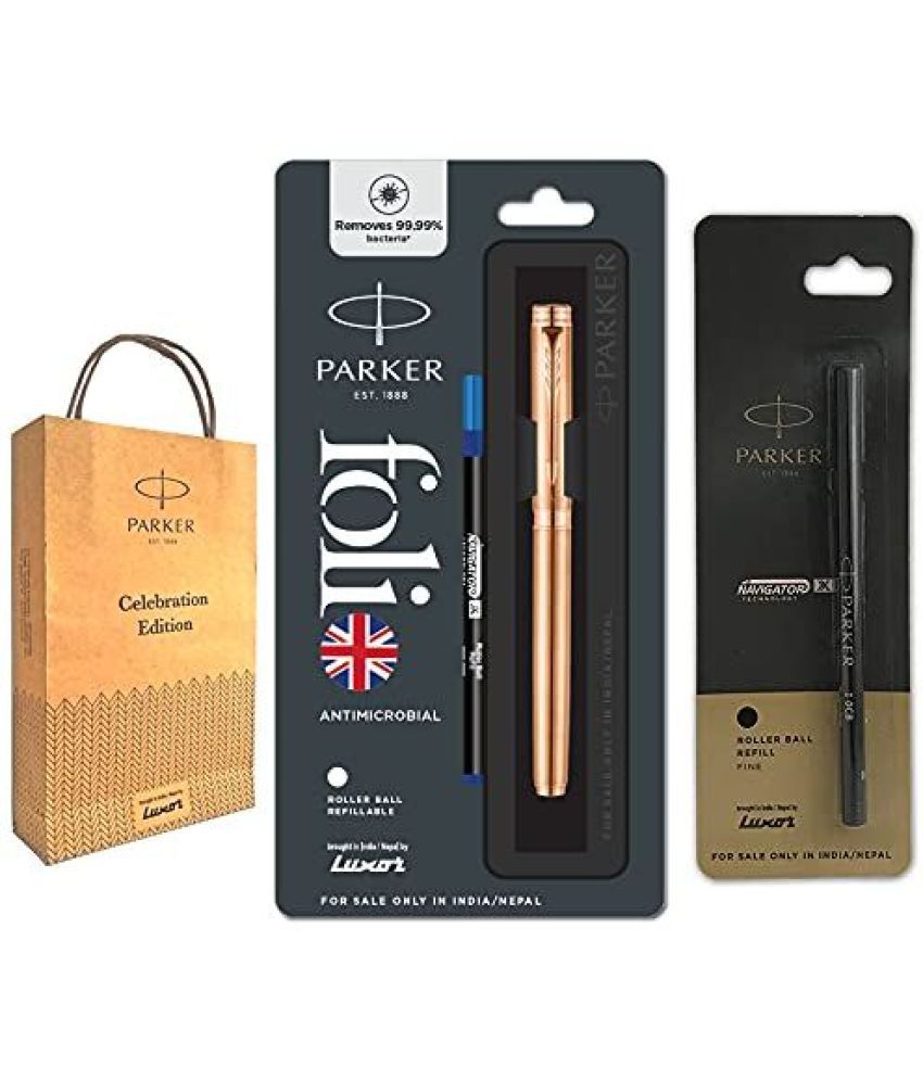     			Parker Folio Antimicrobial Roller Copper Ion Plated Ball Pen with Black X Navigator
