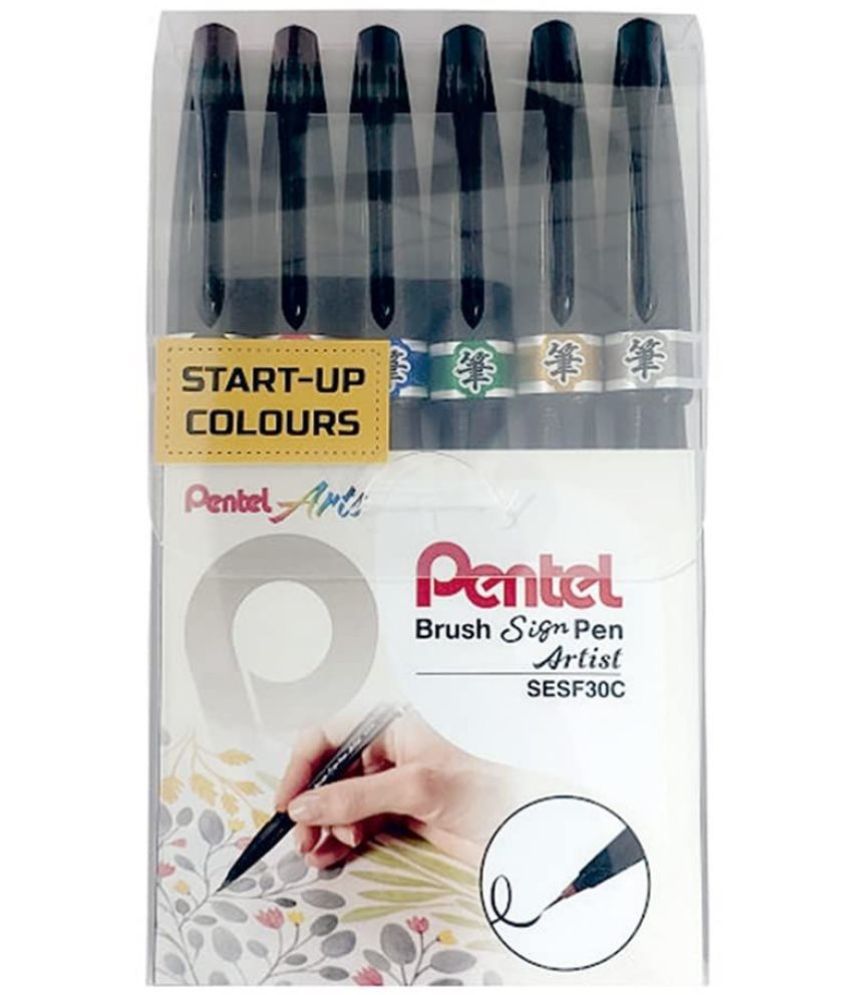    			Pentel Arts Sign Pen Micro Brsh, Assorted Ink, (A/B/C/D/E/G) 6-pk (SESF30BP6M)