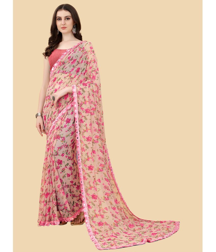     			BLEESBURY Women Floral Printed Georgette Saree With Blouse Piece - Pink