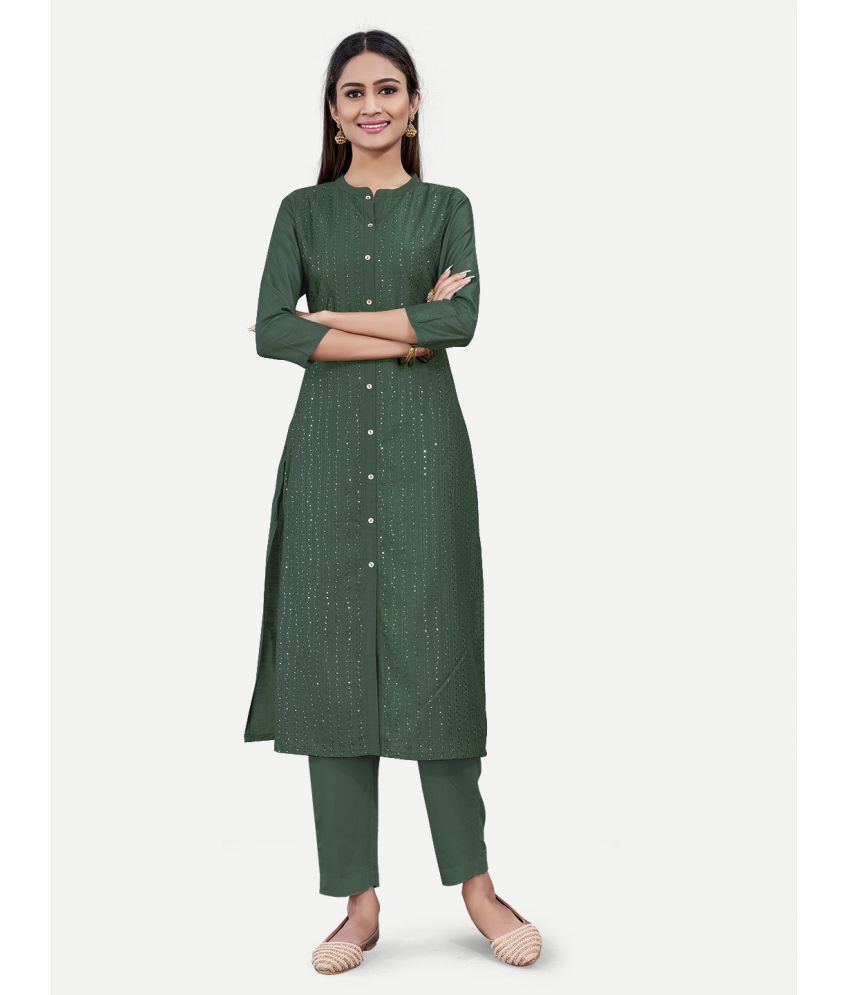     			Riti - Green Straight Cotton Women's Stitched Salwar Suit ( Pack of 1 )