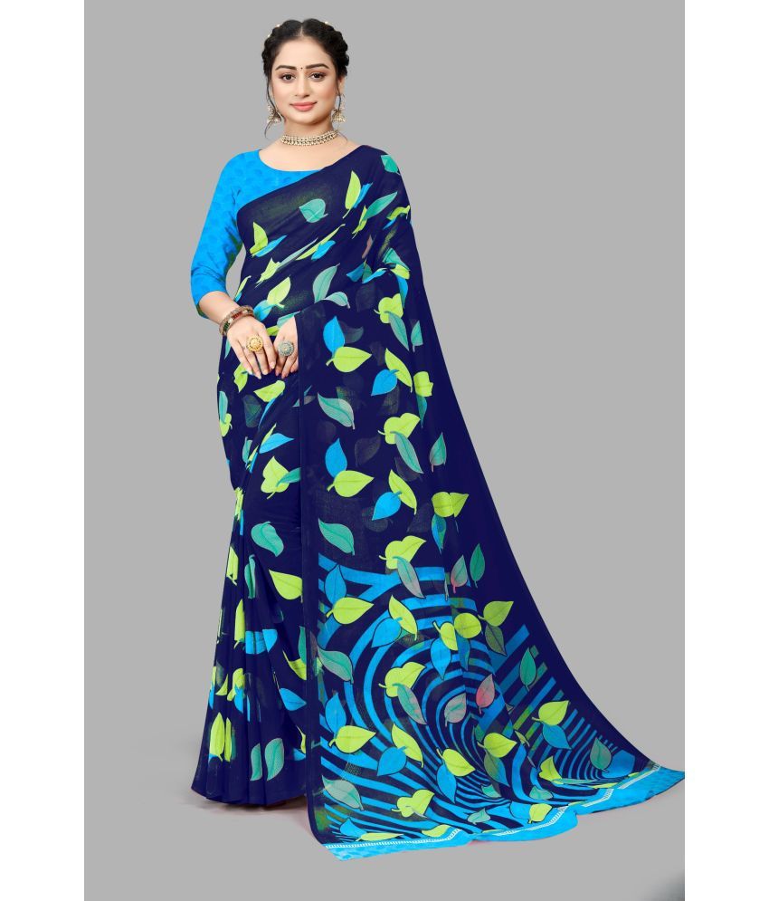     			Vichitro - Navy Blue Chiffon Saree With Blouse Piece ( Pack of 1 )