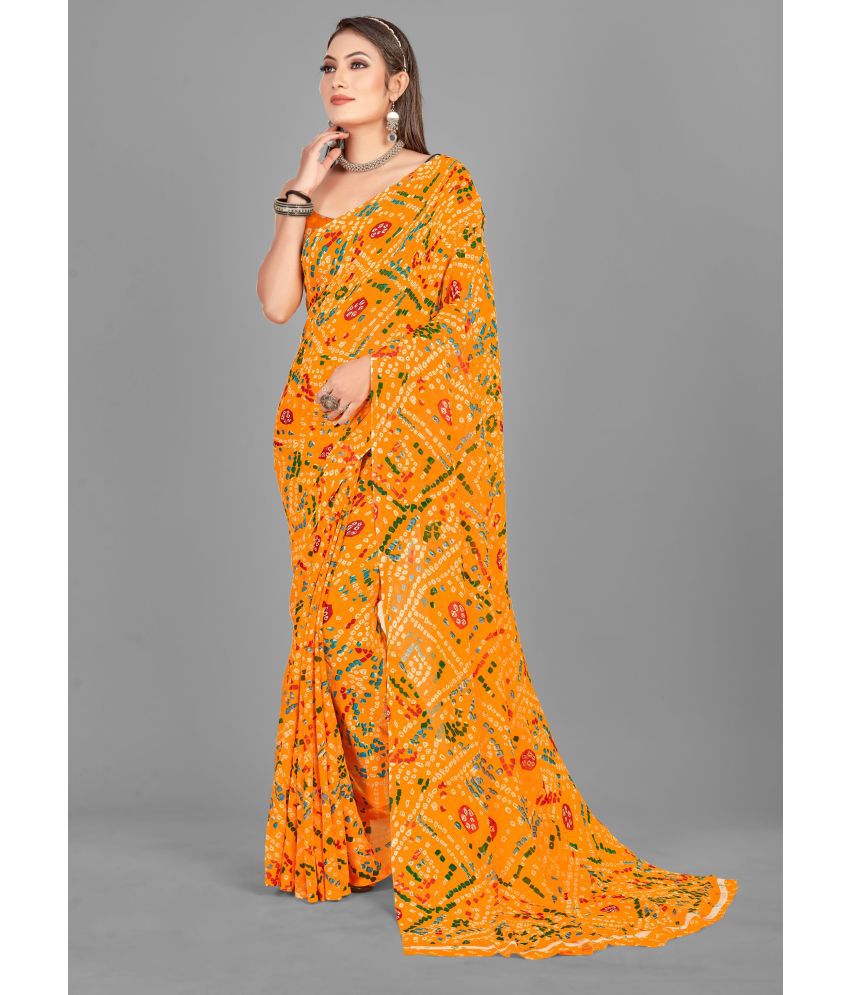     			Vichitro - Yellow Georgette Saree With Blouse Piece ( Pack of 1 )