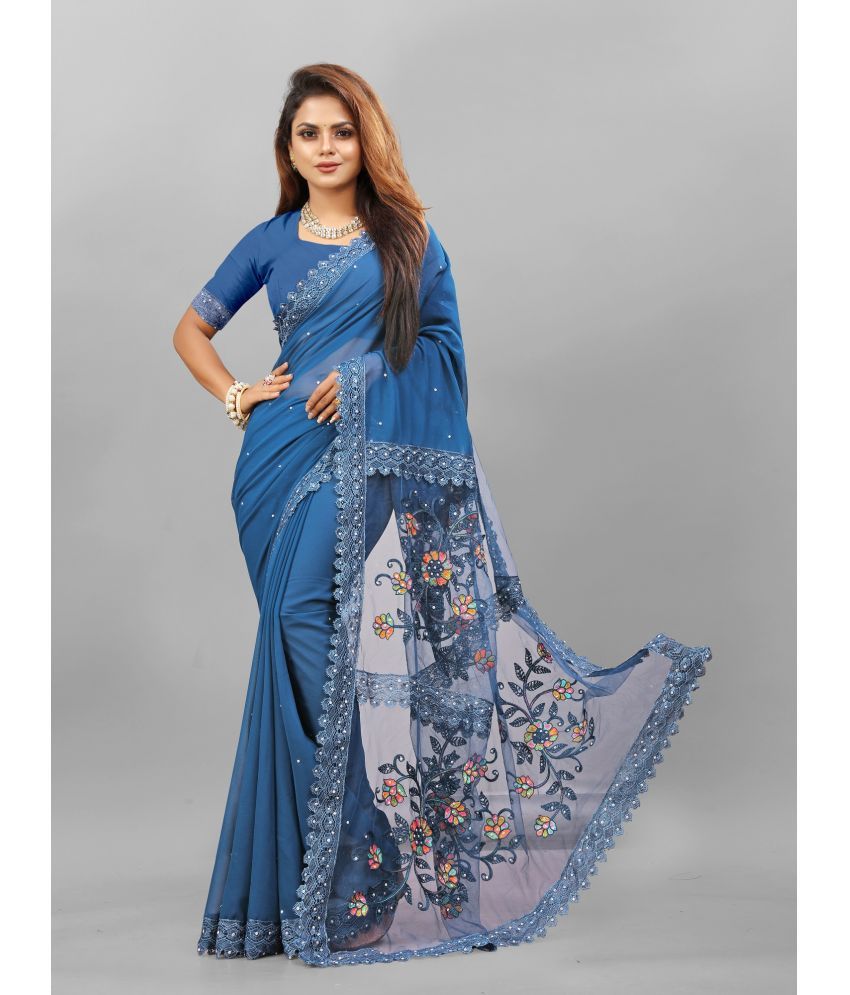     			Apnisha - Blue Georgette Saree With Blouse Piece ( Pack of 1 )