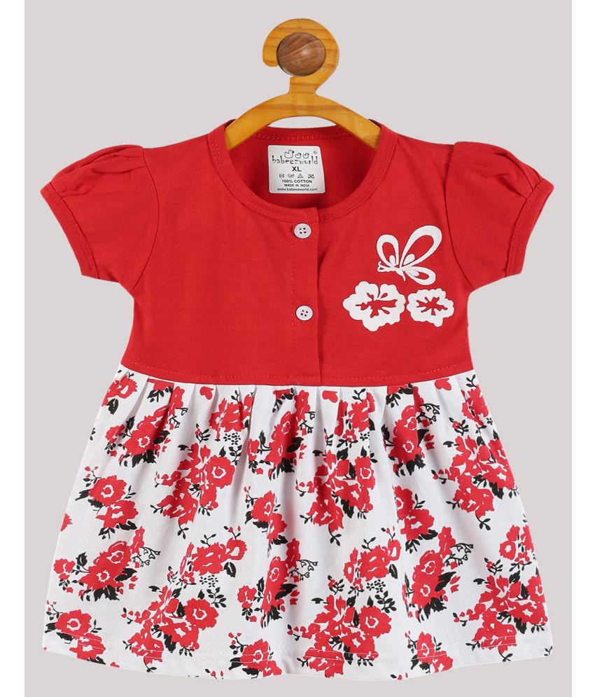     			Babeezworld - Red Cotton Baby Girl Dress ( Pack of 1 )