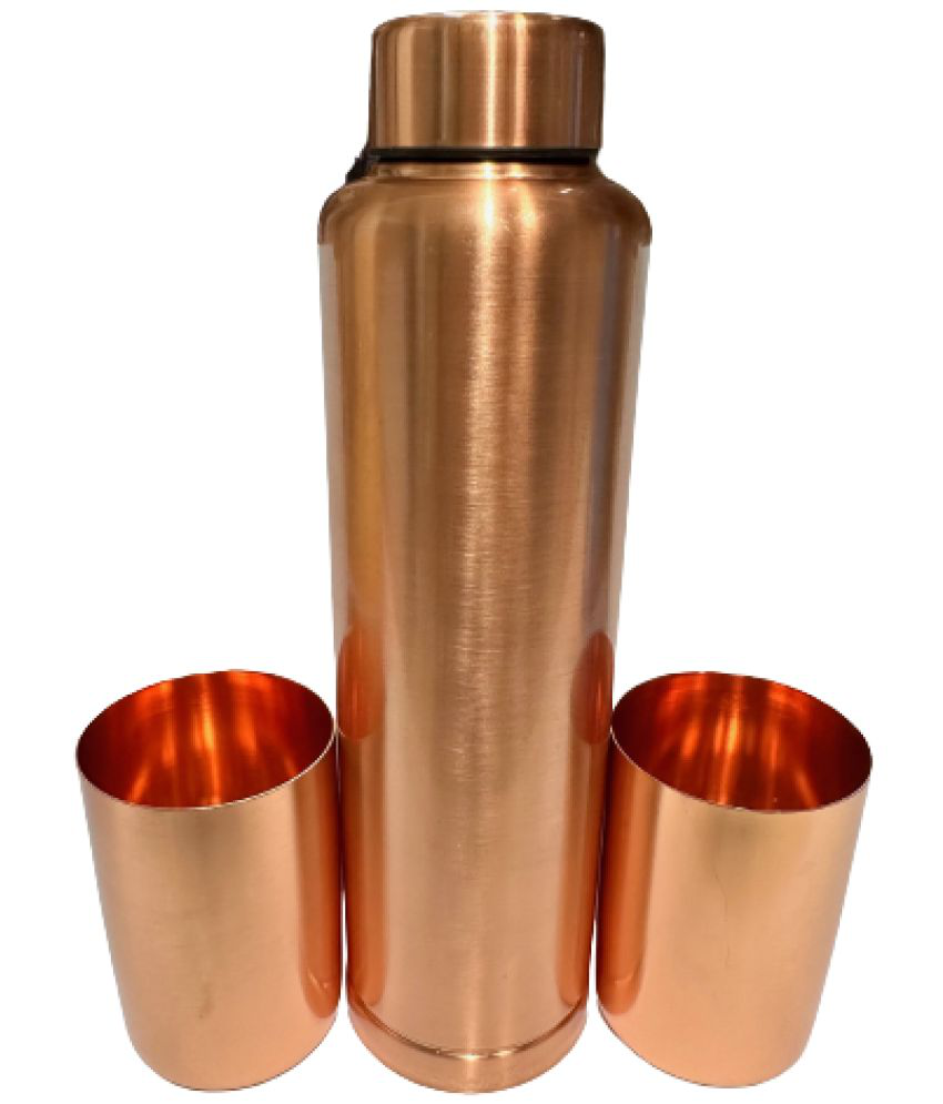     			Dynore - Copper plated glass & bottle set Copper Water Bottle 950, 300 mL ( Set of 3 )