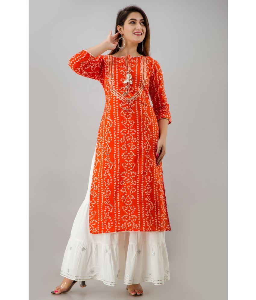     			FabbibaPrints - Orange Rayon Women's Straight Kurti ( Pack of 1 )