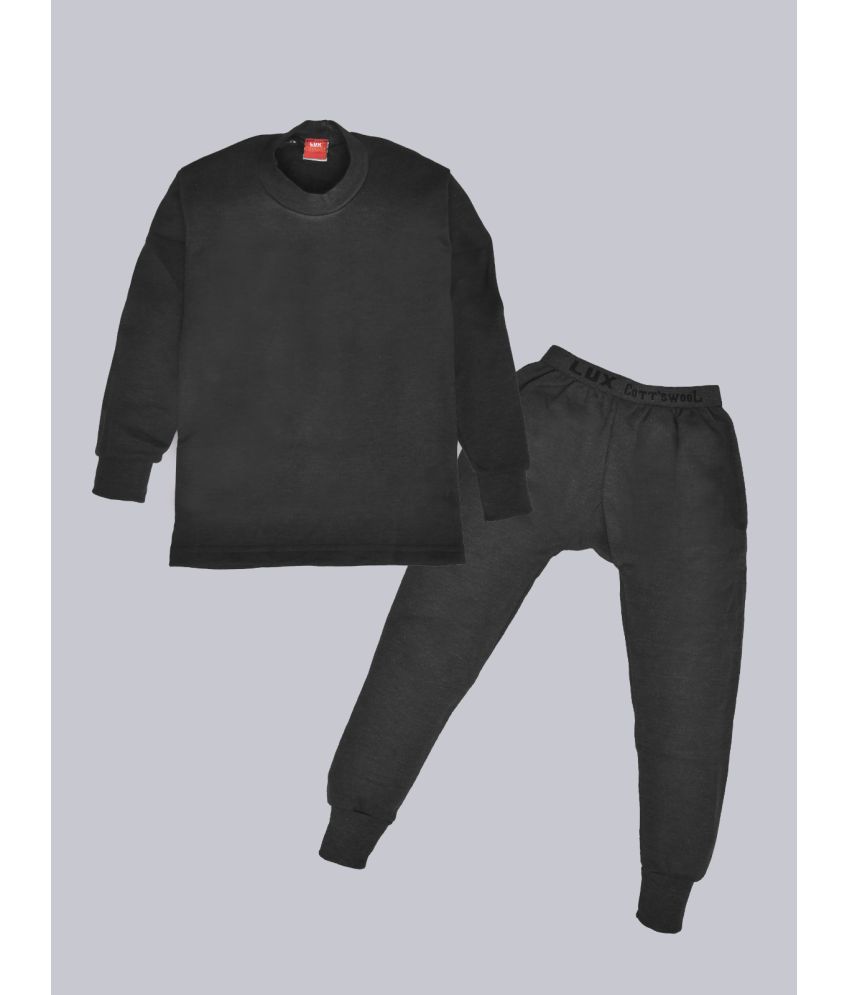     			Lux Cottswool Kid's Black Solid Cotton Thermal Set