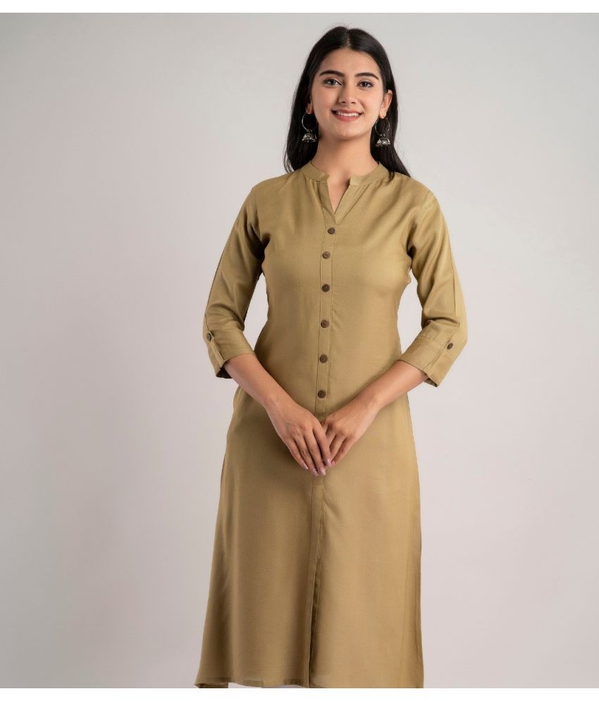     			MAUKA - Khaki Rayon Women's Front Slit Kurti ( Pack of 1 )