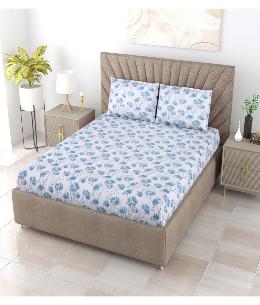     			Mista Decor Cotton Floral Double Bedsheet with 2 Pillow Covers - Blue