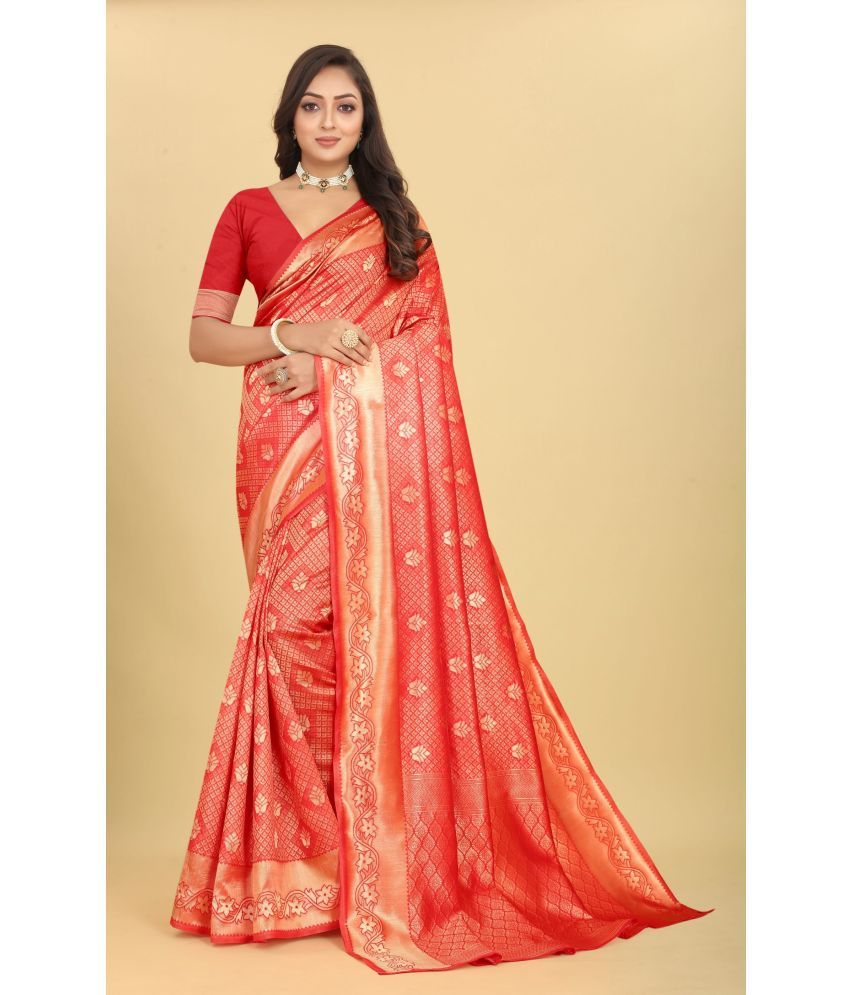     			NENCY FASHION - Red Banarasi Silk Saree With Blouse Piece ( Pack of 1 )