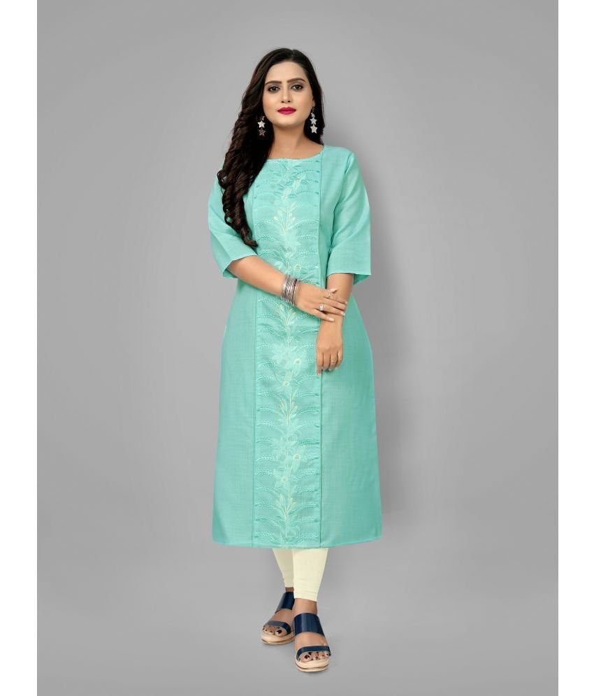     			RIAANA - Green Cotton Blend Women's Straight Kurti ( Pack of 1 )