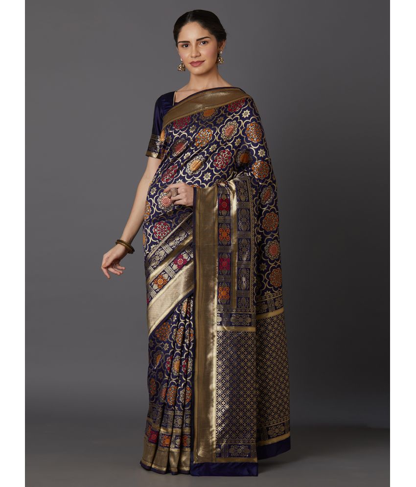     			SareeShop Designer SareeS - Navy Blue Banarasi Silk Saree With Blouse Piece ( Pack of 1 )