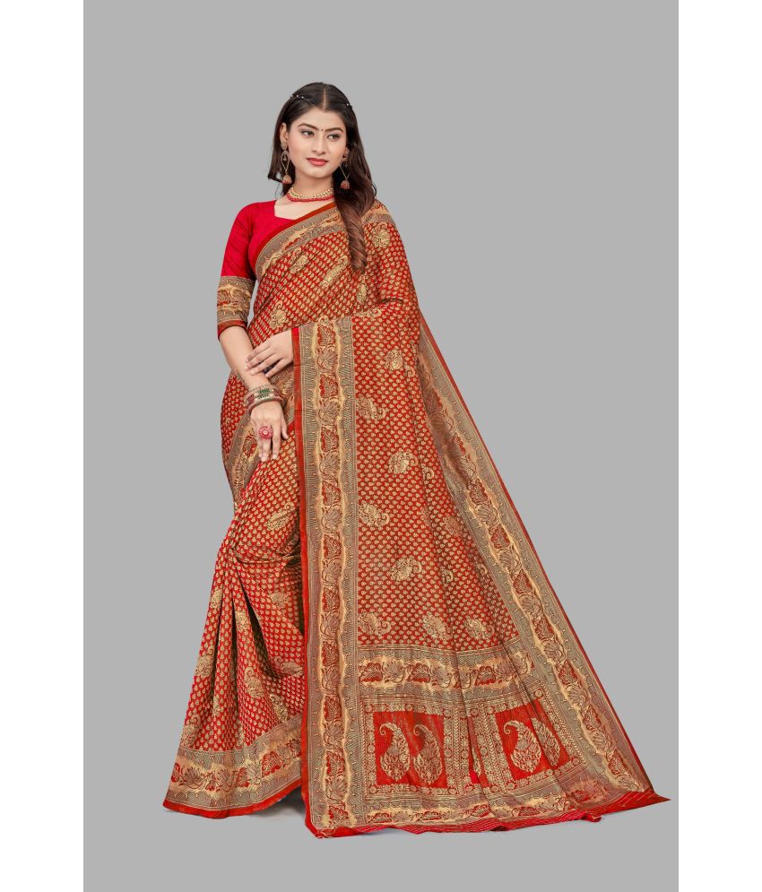     			Vichitro - Red Art Silk Saree With Blouse Piece ( Pack of 1 )