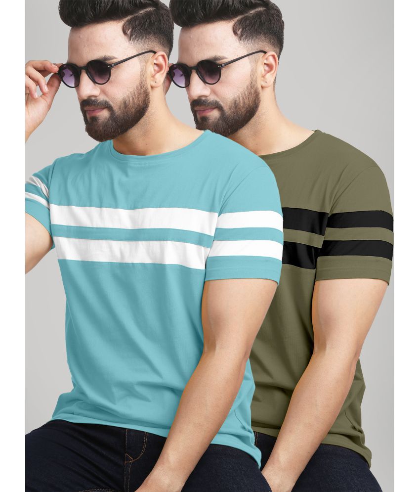     			AUSK - Olive Cotton Blend Regular Fit Men's T-Shirt ( Pack of 2 )