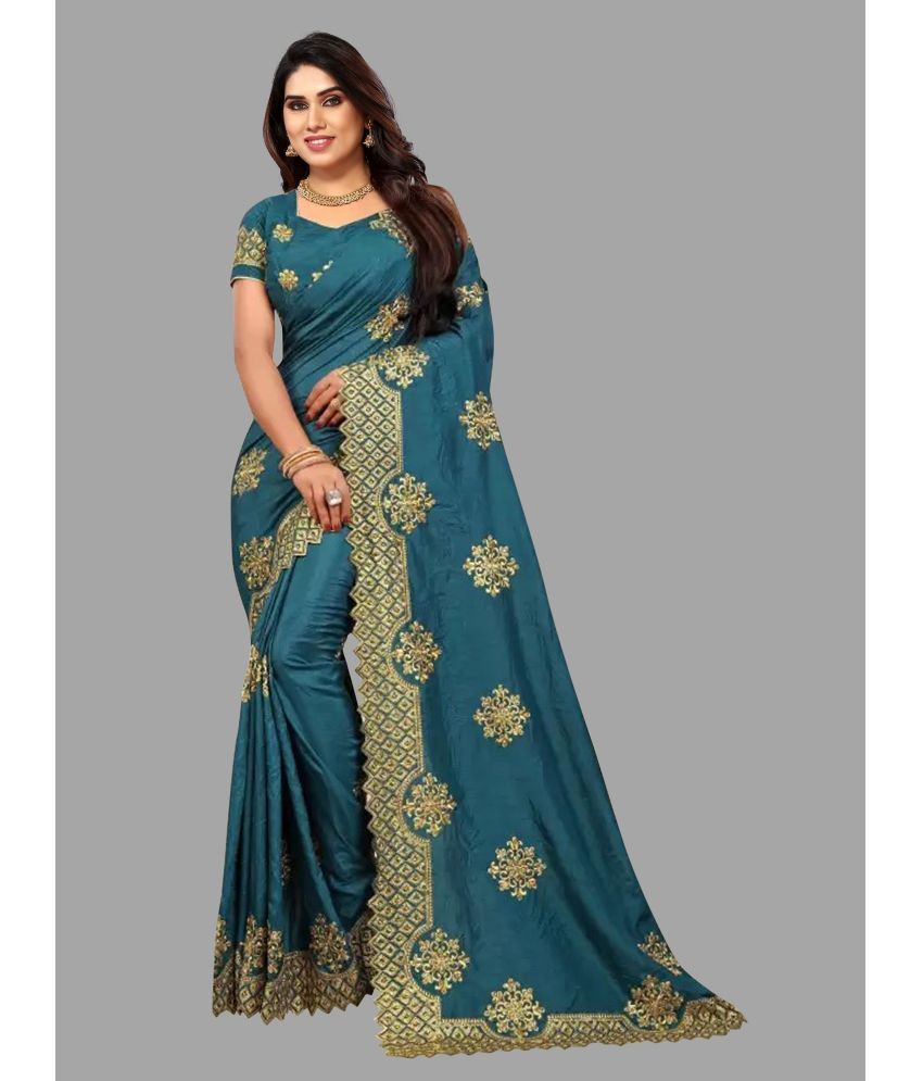     			Aika - Teal Silk Saree With Blouse Piece ( Pack of 1 )