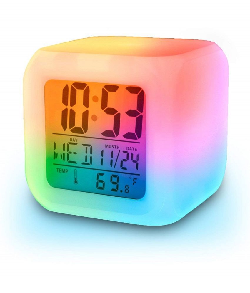     			EIGHTEEN ENTERPRISE 7 Colour Changing LED Digital Alarm Clock Table Watch with Date Time Temperature for Office Bedroom Multicolor ,Plastic.