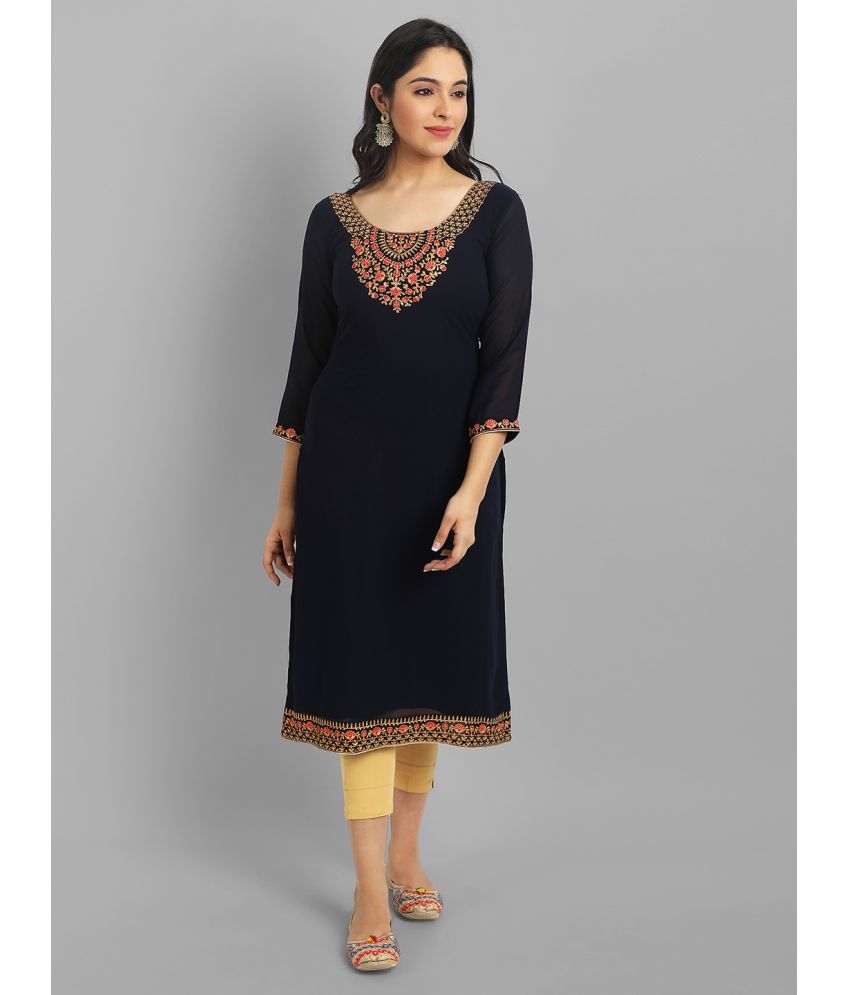     			Femvy - Black Georgette Women's Straight Kurti ( Pack of 1 )