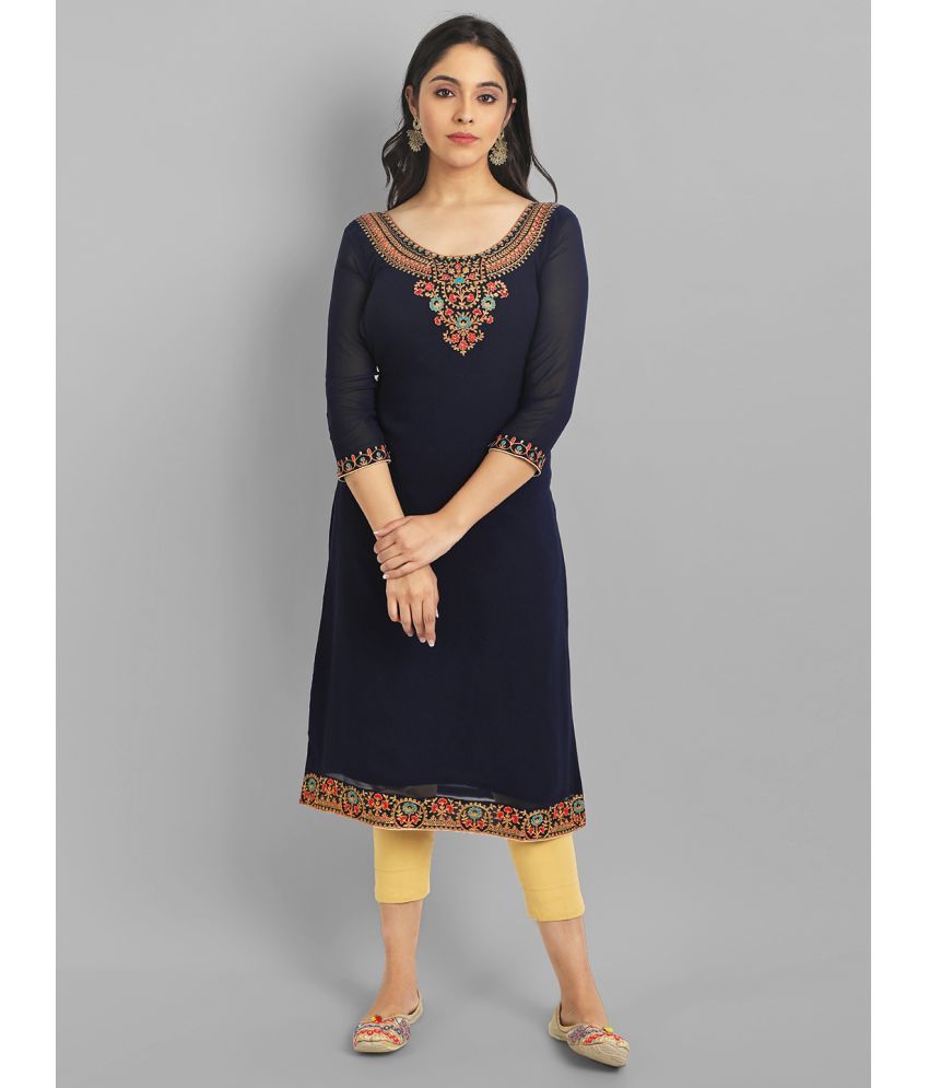     			Femvy - Black Georgette Women's Straight Kurti ( Pack of 1 )