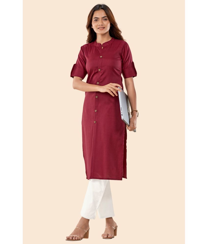     			Glomee - Maroon Cotton Women's Front Slit Kurti ( Pack of 1 )