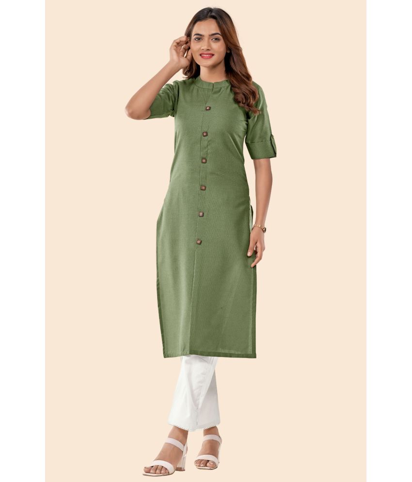     			Glomee - Olive Cotton Women's Front Slit Kurti ( Pack of 1 )