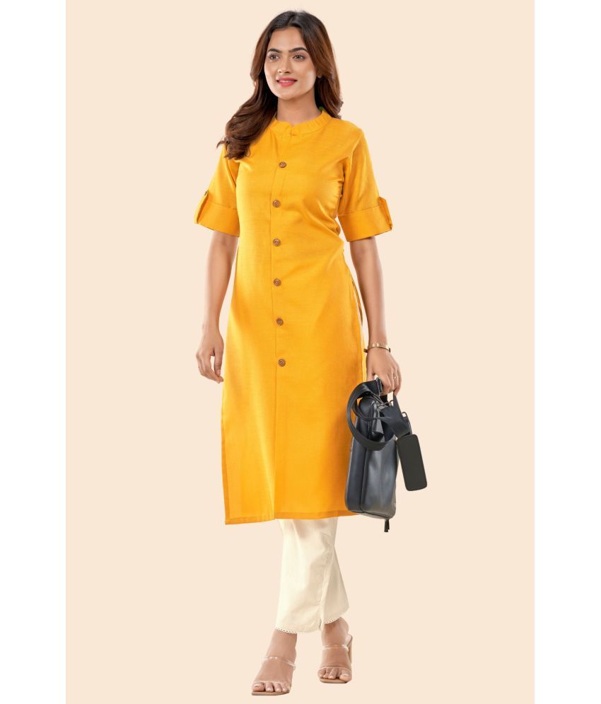     			Glomee - Yellow Cotton Women's Front Slit Kurti ( Pack of 1 )