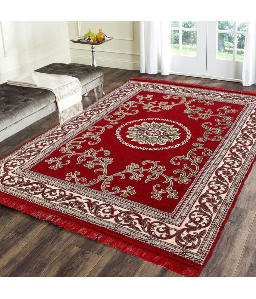     			HOMETALES Red Cotton Dhurrie Carpet Abstract 4x6 Ft