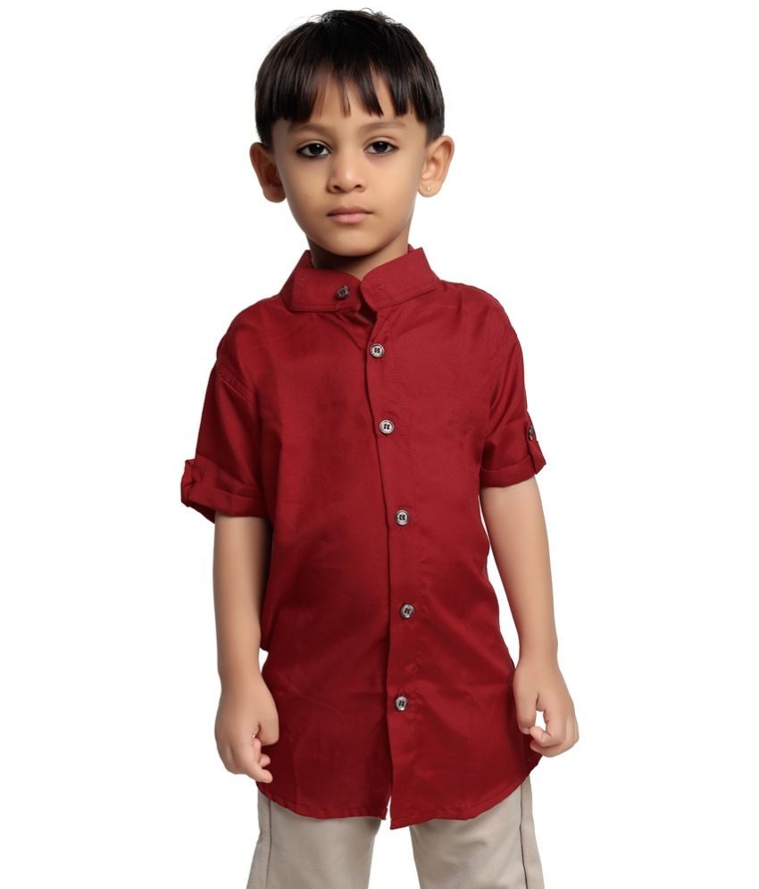     			Homey Fashion Kids Boys 100% Cotton Solid Regular Fit Half Sleeves Shirts With Mandarin Collar/Chinese Collar