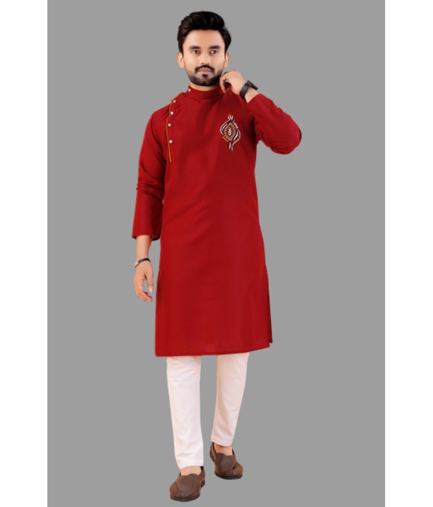     			KC Kunj Creation - Maroon Cotton Blend Regular Fit Men's Kurta Pyjama Set ( Pack of 1 )