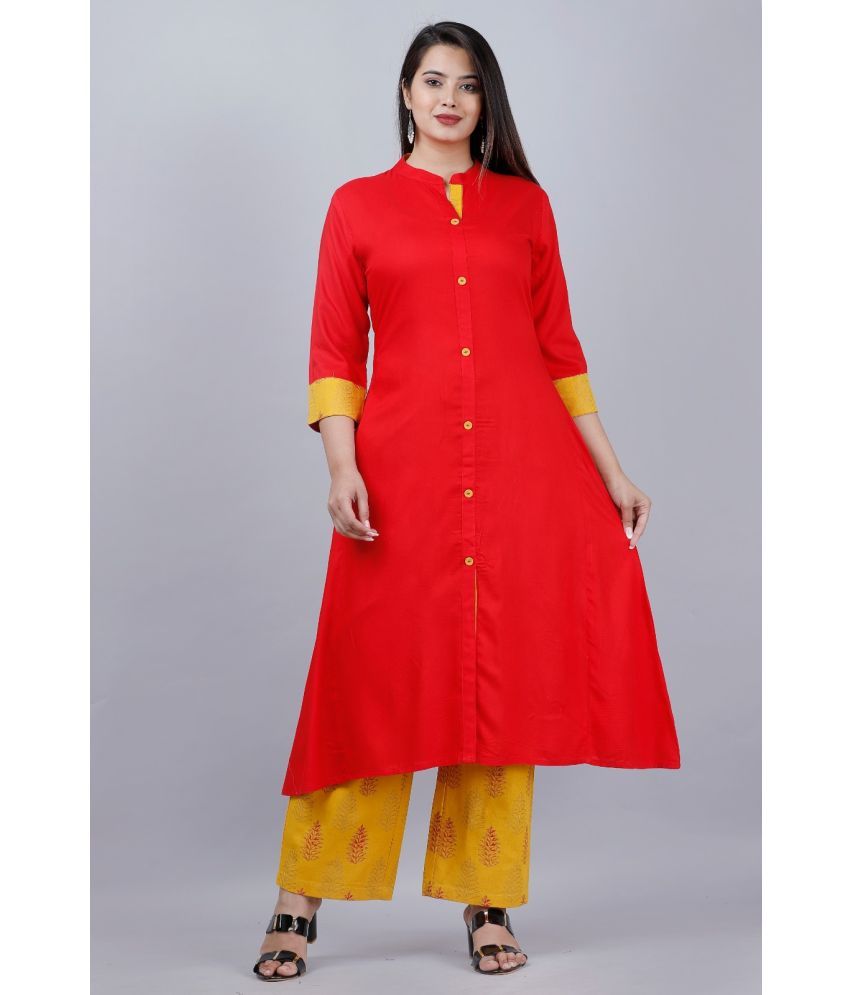     			MAUKA - Red Front Slit Rayon Women's Stitched Salwar Suit ( Pack of 1 )