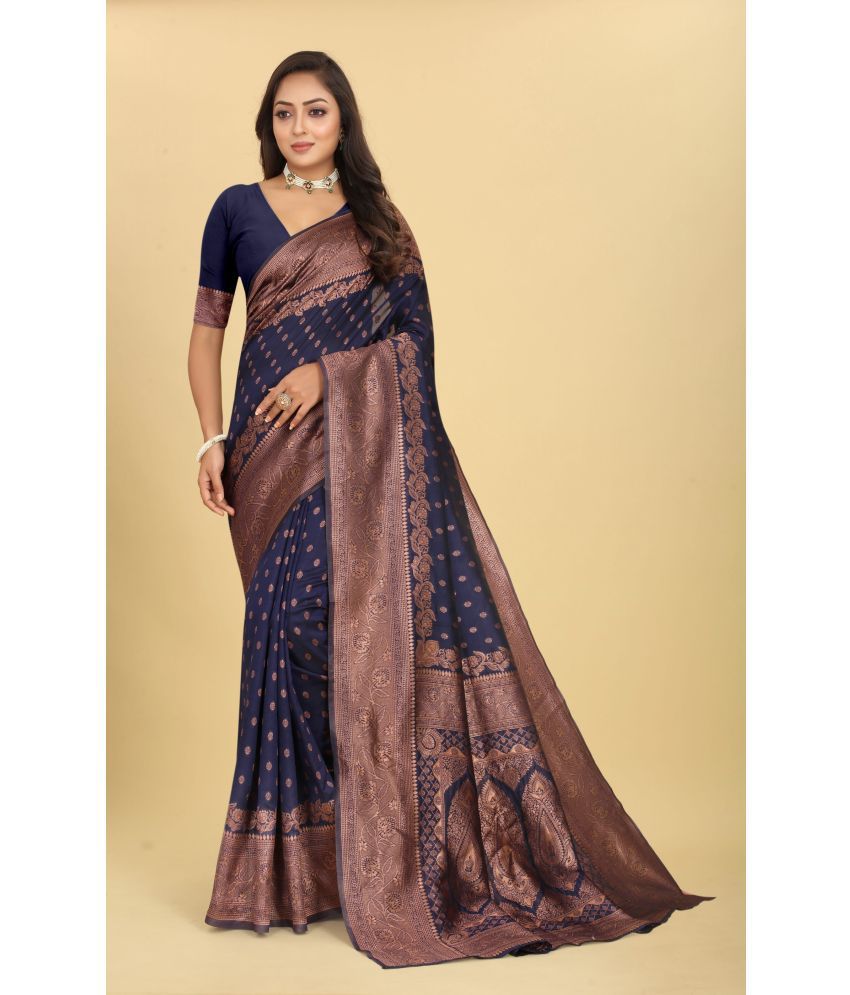     			NENCY FASHION - Navy Blue Banarasi Silk Saree With Blouse Piece ( Pack of 1 )