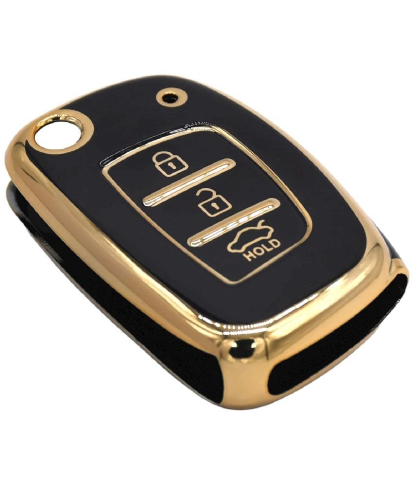     			TANTRA TPU Key Cover Compatible for Hyundai i 20, Xcent,Verna Flude 3 Button Flip Smart Key Cover Black