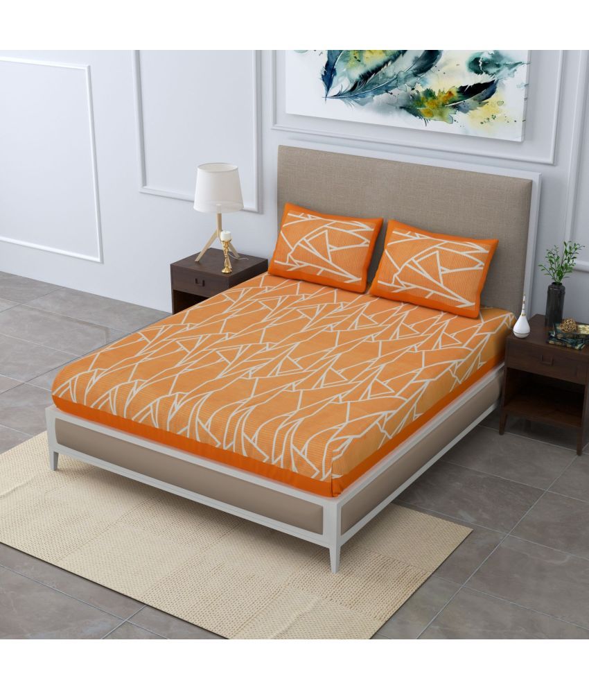     			Uniqchoice Cotton Abstract Double Bedsheet with 2 Pillow Covers - Orange