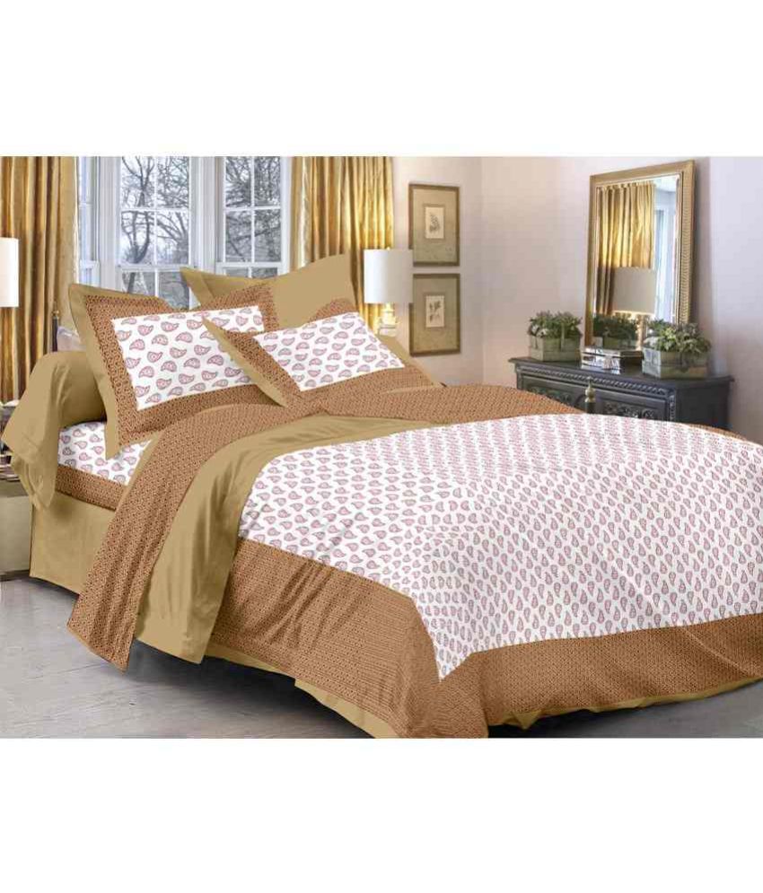     			Uniqchoice Cotton Abstract Printed Double Bedsheet with 2 Pillow Covers - Brown