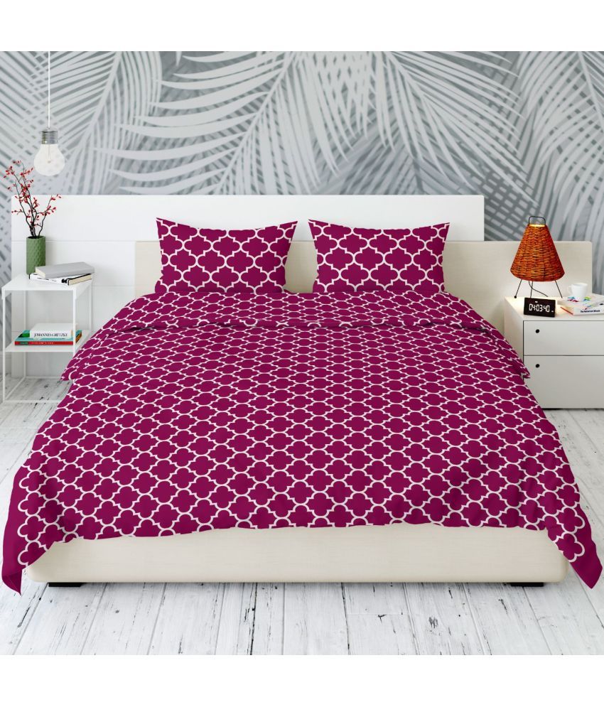     			Uniqchoice Cotton Floral Double Bedsheet with 2 Pillow Covers - Pink