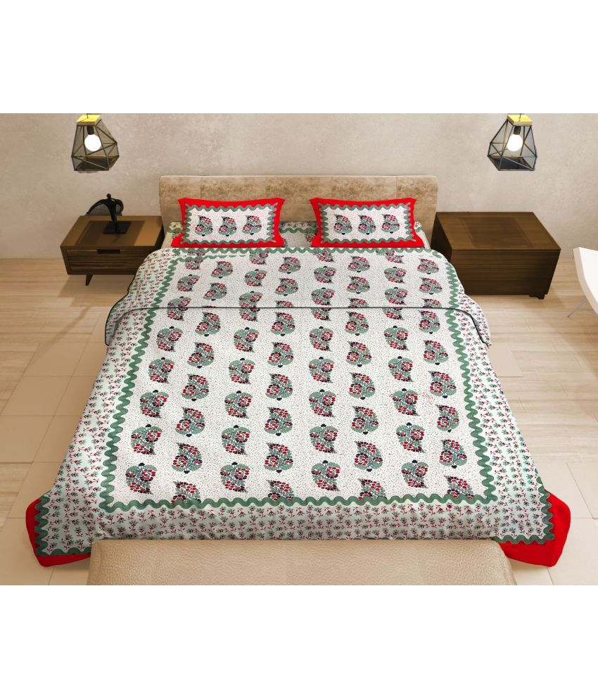     			Uniqchoice Cotton Floral Double Bedsheet with 2 Pillow Covers - Red