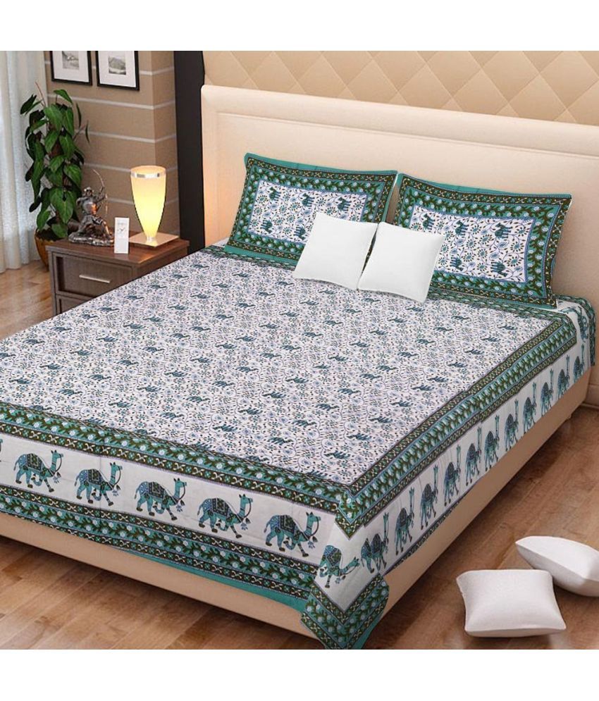     			Uniqchoice Cotton Tribal Double Bedsheet with 2 Pillow Covers - Turquoise