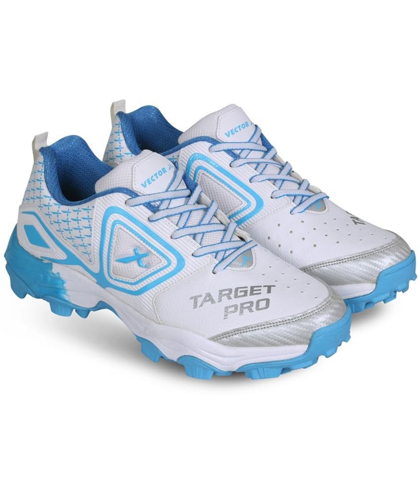     			Vector X Target Pro White Blue Cricket Shoes