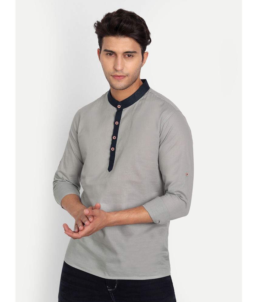     			Vida Loca - Grey Cotton Blend Men's Shirt Style Kurta ( Pack of 1 )