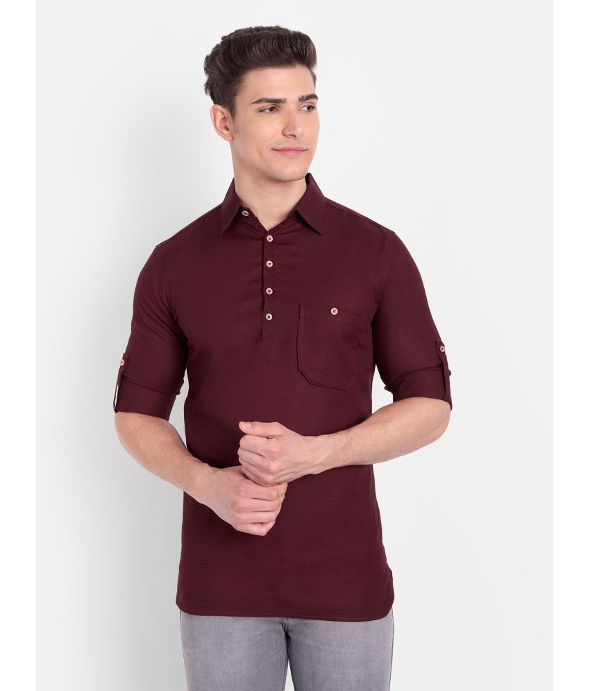     			Vida Loca - Maroon Cotton Blend Men's Shirt Style Kurta ( Pack of 1 )