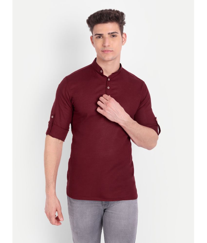     			Vida Loca - Maroon Cotton Blend Men's Shirt Style Kurta ( Pack of 1 )