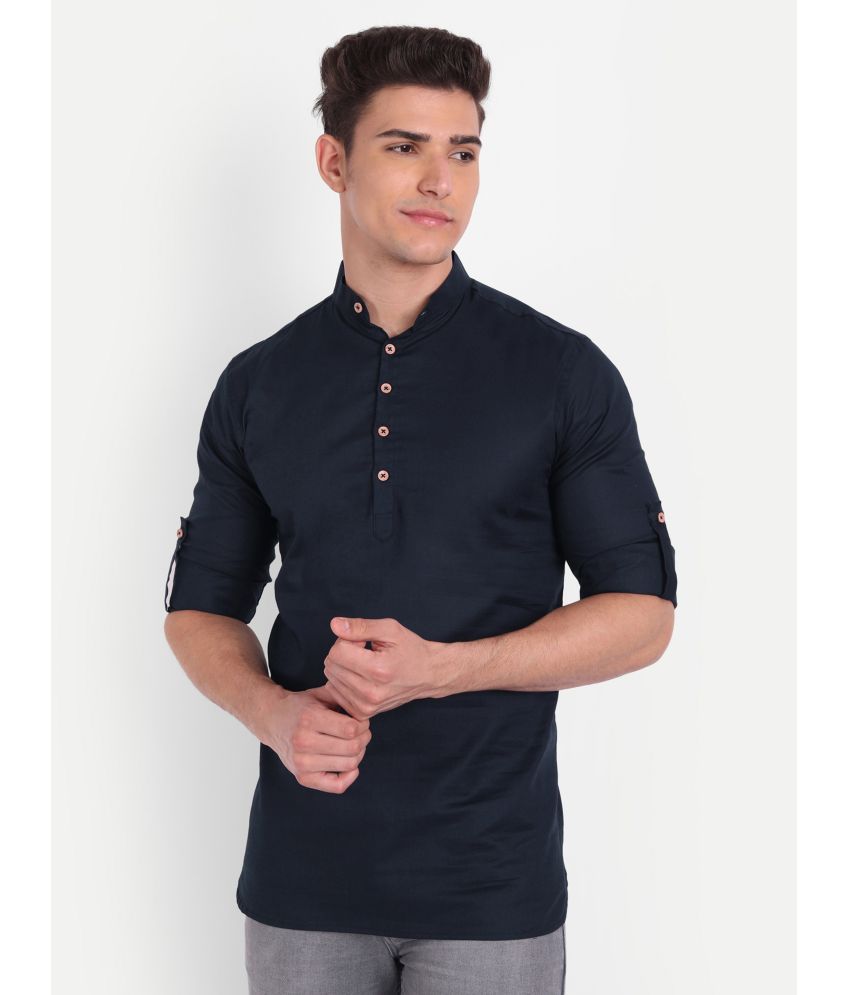     			Vida Loca - Navy Cotton Blend Men's Shirt Style Kurta ( Pack of 1 )