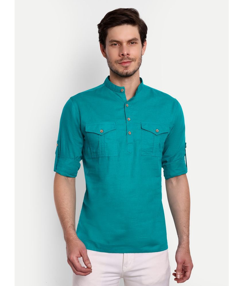     			Vida Loca - Turquoise Cotton Blend Men's Shirt Style Kurta ( Pack of 1 )