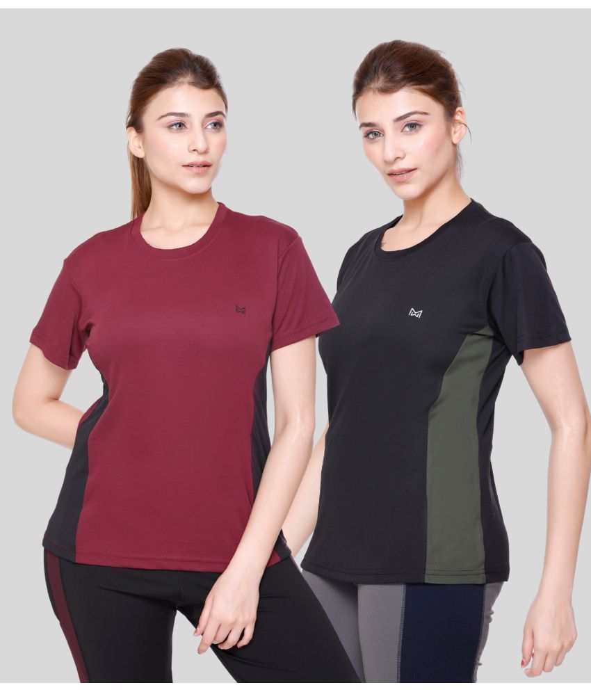     			White Moon Maroon Polyester Lycra Tees - Pack of 2