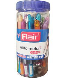 FLAIR Writometer Gel Pen Jar Pack | Stainless Steel Tip | Our Longest Writing Pens | Writes Upto 1,200 Meters | Ensures Smoothness &amp; Durability | Blue &amp; Black Ink, Set Of 20 Pens