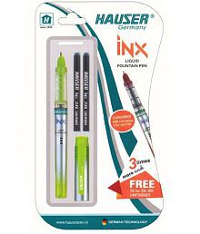 Hauser Inx Liquid Ink Fountain Pen | Cushioned Nib For Break Free Writing | German Technology With 3 Times More Ink | Free 2 Pcs 2XL Ink Cartridges with Each Pack | Blue Ink, Pack Of 5 Fountain Pens