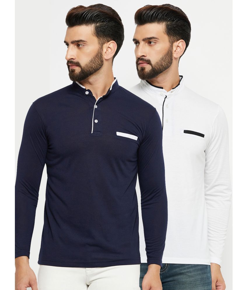     			EMERALD APPAREL TRADING - Navy Blue Cotton Blend Regular Fit Men's T-Shirt ( Pack of 2 )