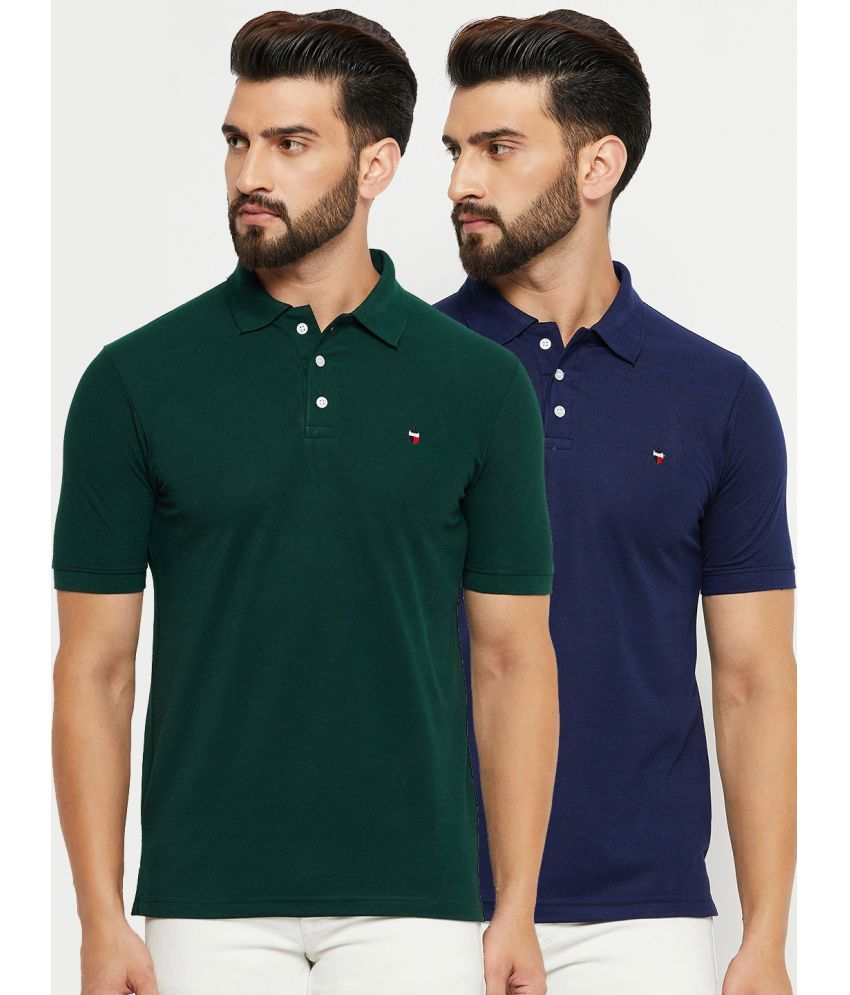     			Emerald - Green Cotton Blend Regular Fit Men's Polo T Shirt ( Pack of 2 )