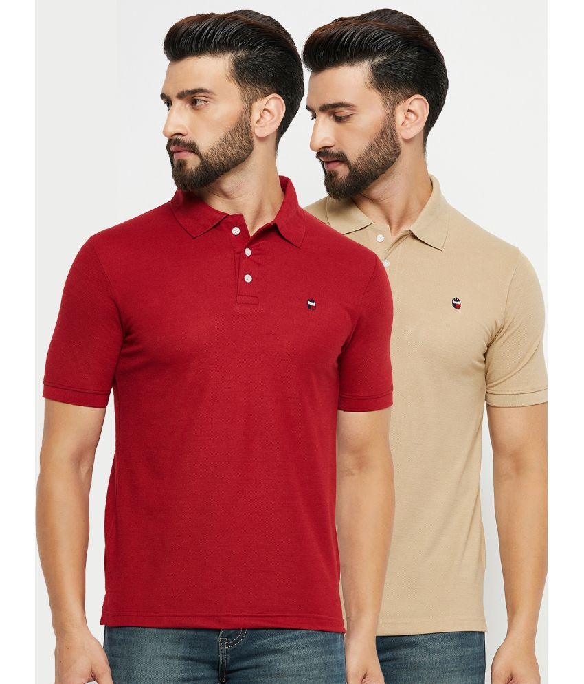     			Emerald - Maroon Cotton Blend Regular Fit Men's Polo T Shirt ( Pack of 2 )